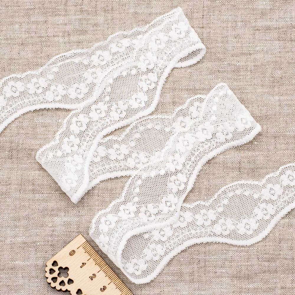 Кружево эластичное (стрейч) 40 мм, 3,4 м, ±4 см, белый