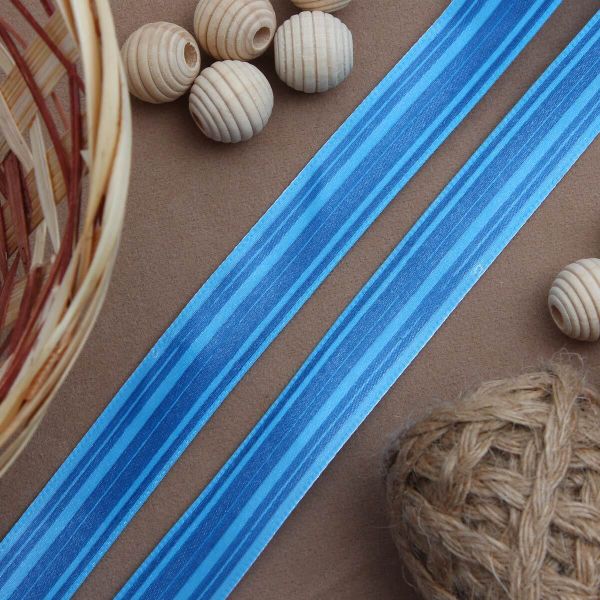 Лента атласная с рисунком 15.0 мм / 3 метра, Горизонталь (синий), Globus