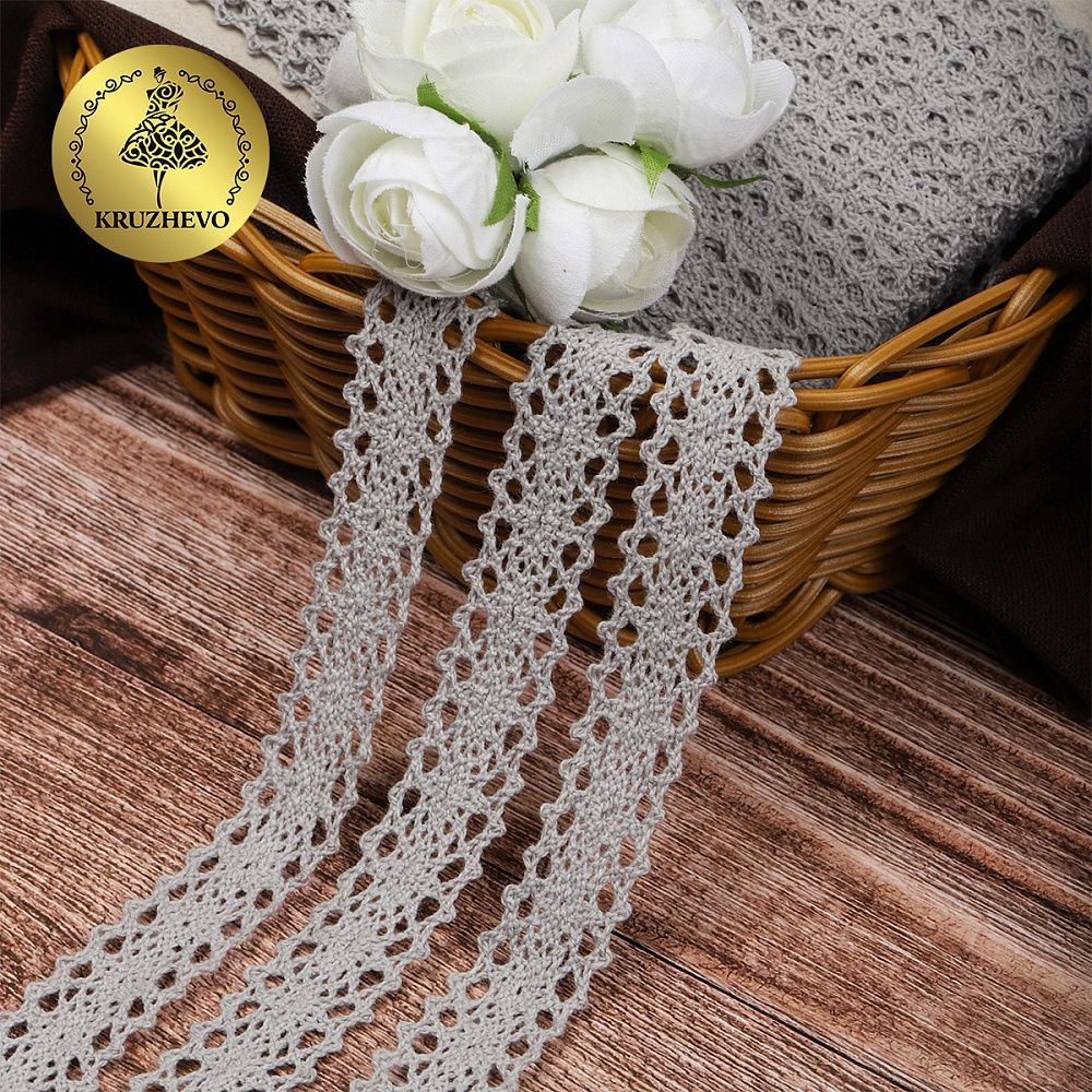 Кружево вязаное (тесьма) 20 мм / 10 метров, цв.25 св.серый уп. 10 м, Kruzhevo