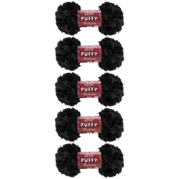 Пряжа Alize (Ализе) Puffy серия Нежный мех (Furlove) / уп.5 мот. по 100г, 6.3м, 60 черный