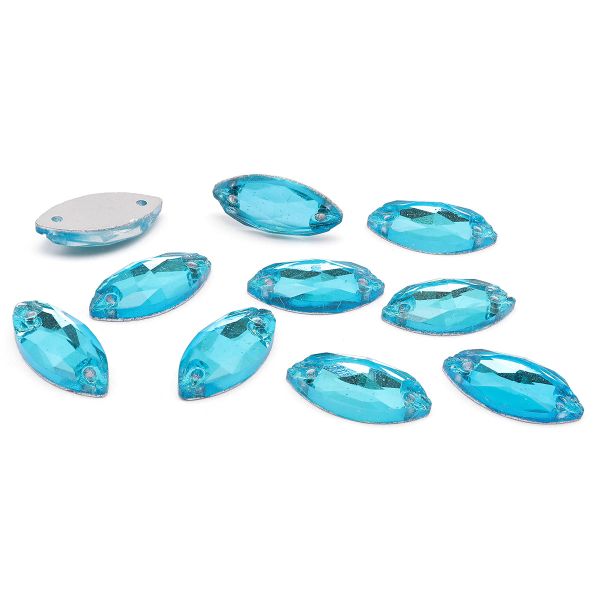 Хрустальные стразы миндаль голубой (без покрытия) 7х15мм, 10 штук Astra&Craft, МИ006НН715