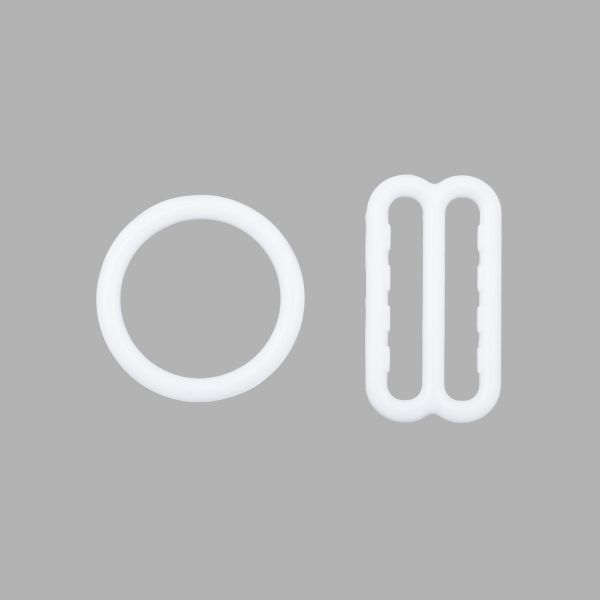 Набор фурнитуры для бюстгальтера пластик (кольца ⌀15 мм + регуляторы 19.5 мм по 4 шт), цв.001 белый 27138