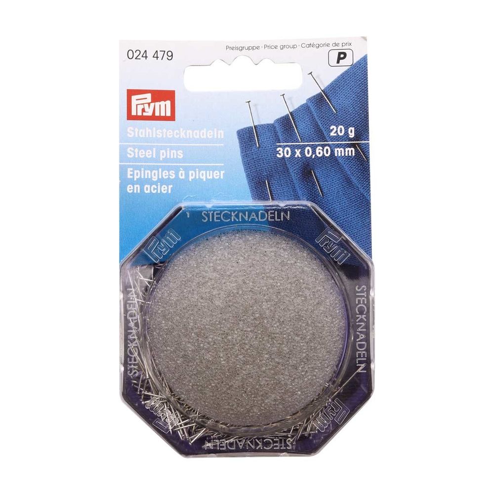 Булавки портновские, сталь 6 особо тонкие, серебристый цв. 0,60х30мм с игольницей, Prym /TOS/