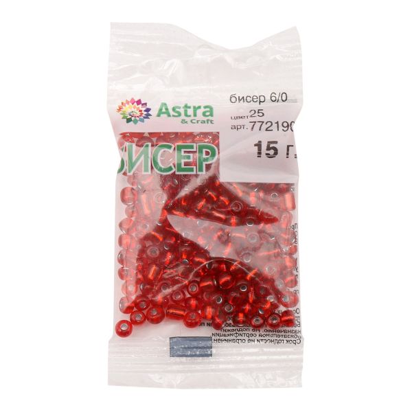 Бисер Astra&Craft 6/0 (4.1 мм), 150 г (10х15 г), цв. 25 красный