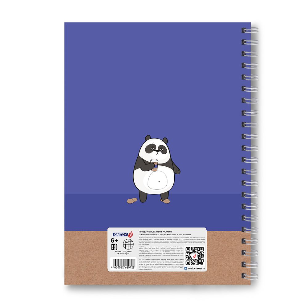 Тетрадь ученическая общая, выборочный УФ лак, A4 80 л. на гребне 65 г/м², белизна 100 %, 4 шт, клетка, 01241 В жесть утра, Светоч Т128