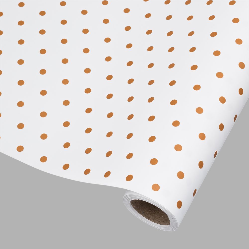Пленка упаковочная для цветов и подарков Точки, 65 мкр, 58см / 10м ± 5% (VH2552 белый с золотыми точками)