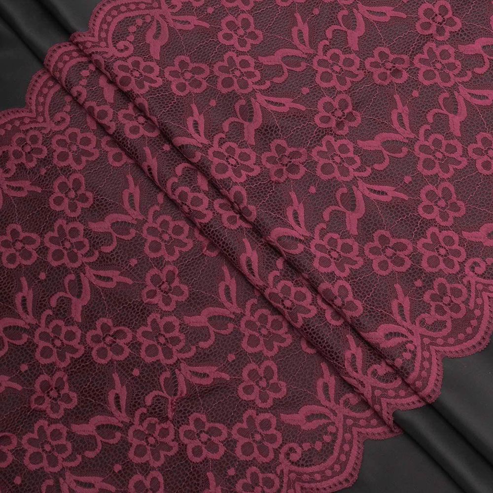 Кружево бельевое эластичное 400 мм / 3.4 метра, цвет темно-красный