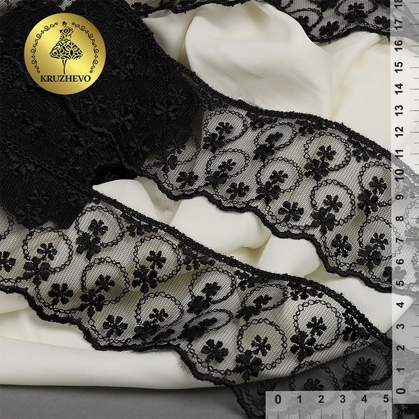 Кружево на сетке 60 мм, диз. 861, цв.03 черный, уп. 9 м, Kruzhevo