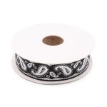 Лента (тесьма) жаккардовая 22.0 мм / 10±0.5 метров, Пейсли, 22807 черный/серебро