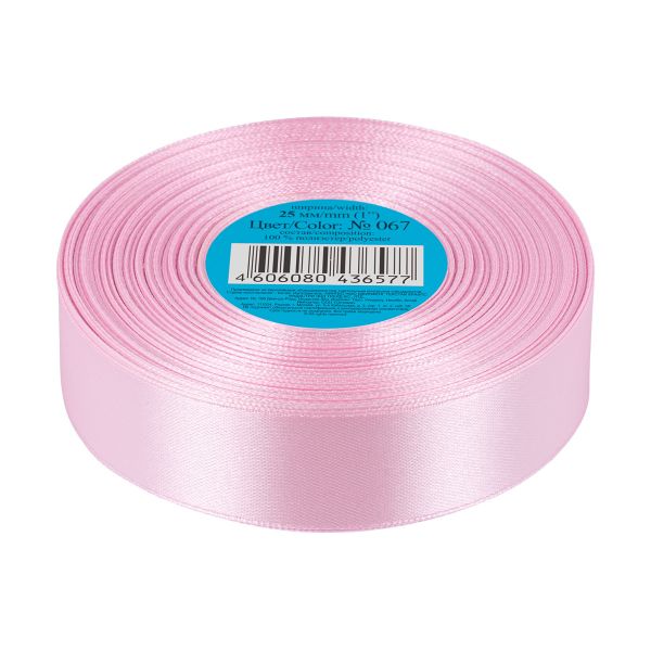 Лента атласная 1-сторонняя 25.0 мм / 33±2 метра, 067 св-розовый, Gamma