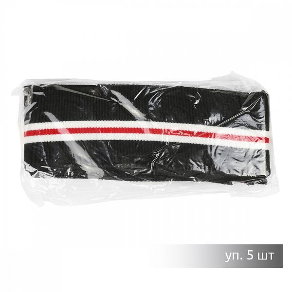 Подвяз (довяз) трикотажный 6.0х80 см, черный с белыми и красной полосами, 100% п/э, 5 штук