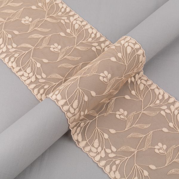 Кружево бельевое эластичное 170 мм / 3±0.2 метра, на сетке, Турция, натуральный, Gamma GKME-17002