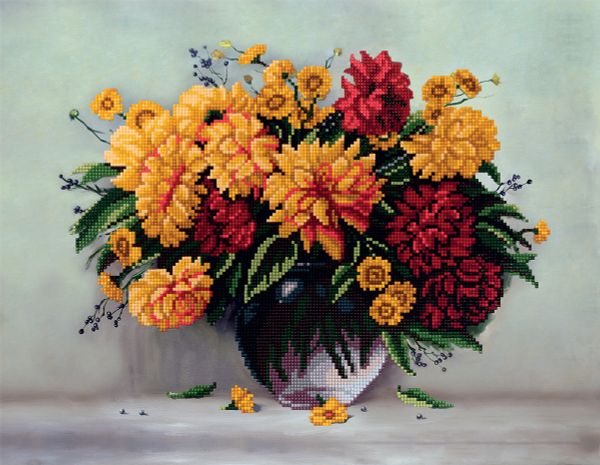 Алмазная (кристальная) мозаика Фрея, Георгины 40х30 см
