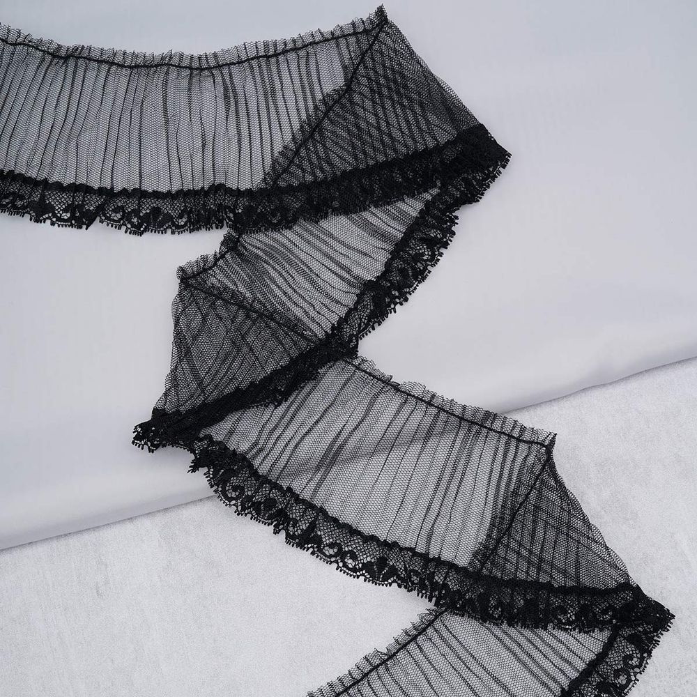 Кружево плиссированное 95 мм, / 45.72 метра, складка плиссе, цв. черный