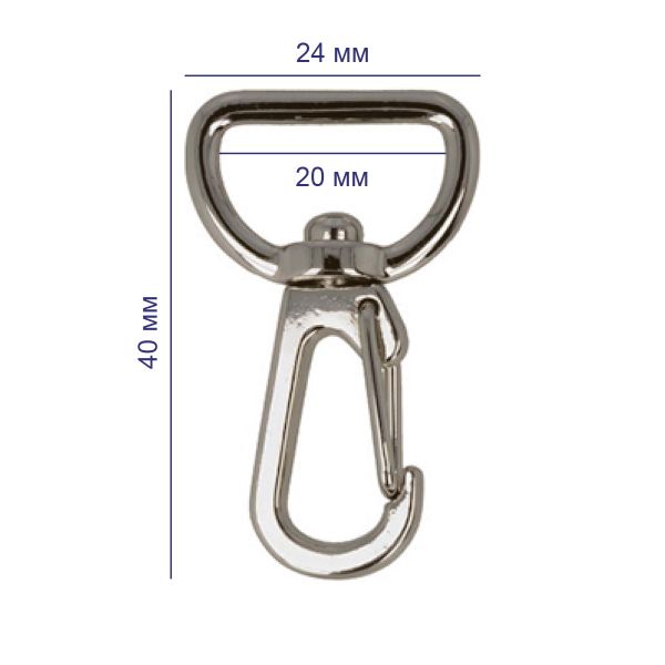 Карабин металл 20.0 мм (40х24 мм), 10 шт, 06 черн.никель, Gamma GH 103/20/10