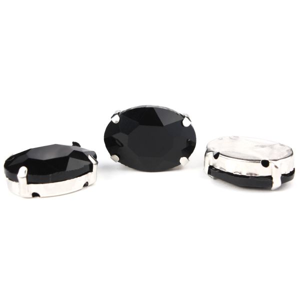 Хрустальные стразы в цапах овальной формы, черный 13х18 мм, 3 шт, ОЦ012НН1318
