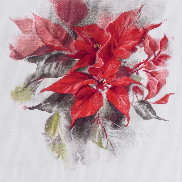 Набор для вышивания нитками Овен 1670, Пуансеттия 25х27 см
