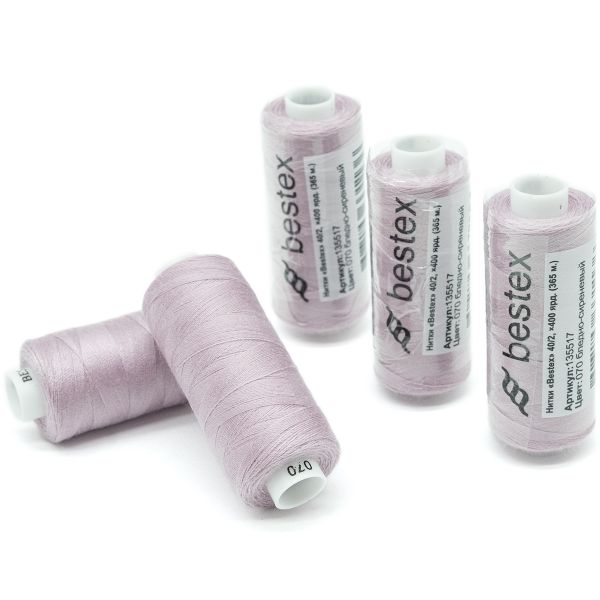 Нитки швейные бытовые Bestex 40/2, 365 м (400 ярд) / 10 кат., 070 бледно-сиреневый