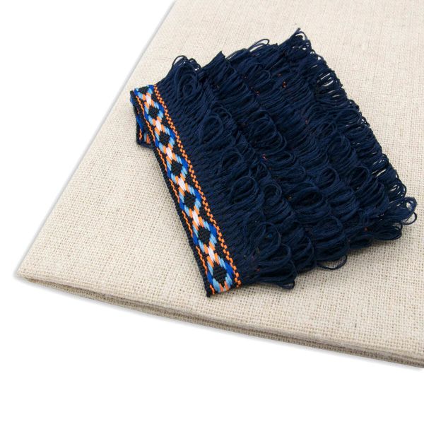 Ткань для рукоделия в наборе с тесьмой жаккард -бахрома 50х50см+1м (21947/34113 т.синий) 29501