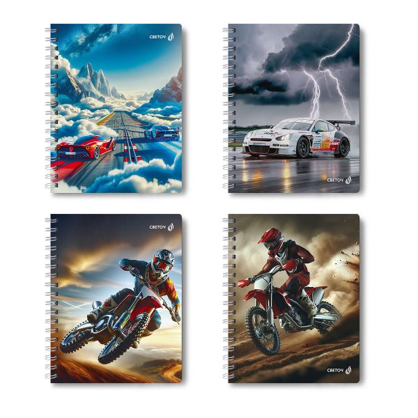 Тетрадь ученическая общая, A5 96 л. на гребне 60 г/м², белизна 90 %, 4 шт, клетка, 01187 На предельной скорости, Светоч Т111