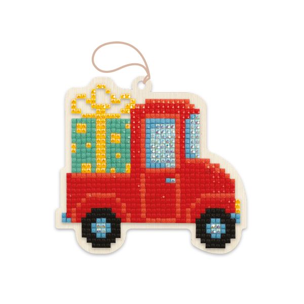 Алмазная (кристальная) мозаика Фрея, Машинка с подарком, 8.5х8 см