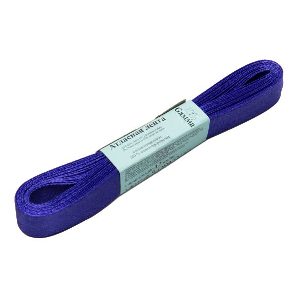 Лента атласная 1-сторонняя 12.0 мм / 10 шт по 5.4 метра, №503N(18-3940) сиренево-синий, Gamma AL-12P