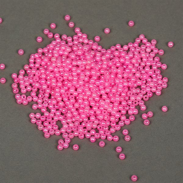 Бусины пластик (перламутр) ⌀4 мм, цв.096 яр.розовый, уп.500г (15000 шт), Magic4Hobby