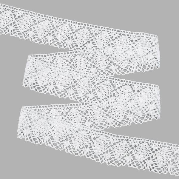 Кружево вязаное (тесьма) хлопковое 42 мм / 25 метров, одностор. (белый)