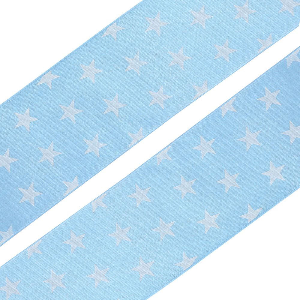 Лента атласная с рисунком 45.0 мм, Звездочки, 3м (голубой)