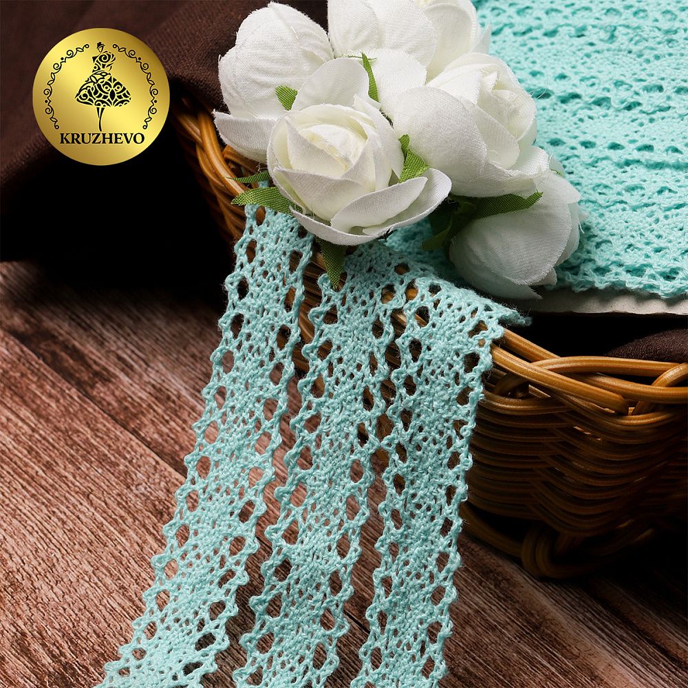 Кружево вязаное (тесьма) 20 мм / 10 метров, 6307-1 цв.24 мята, 10 м, Kruzhevo