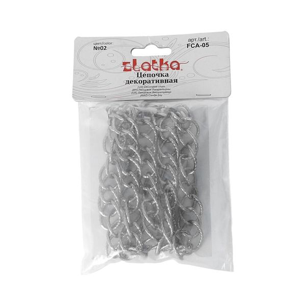 Цепочка декоративная металл 20.6х15.6 мм, 5х1 м, №02 никель, Zlatka FCA-05
