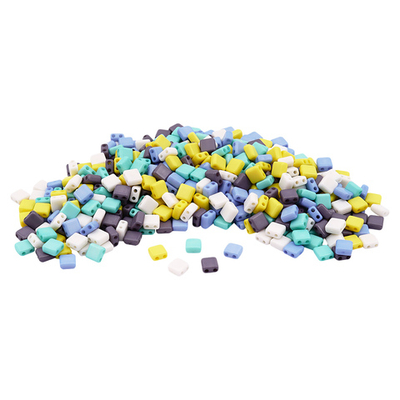 Бусины пластик 6х6х3 мм, 50 г, с двойным отверстием, микс цвета, плоский квадрат, Пастельный, Astra&Craft 7429