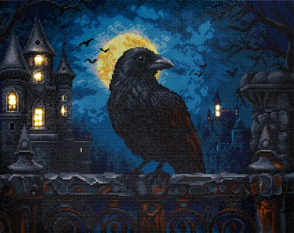 Кристальная (алмазная) мозаика Фрея ALDD-291, на подрамнике, Ворон (со светодиодами), 50х40 см