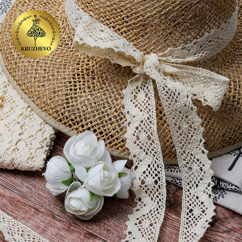 Кружево вязаное (тесьма) 30 мм / 10 метров, диз. 298, цв.35 кремовый, Kruzhevo