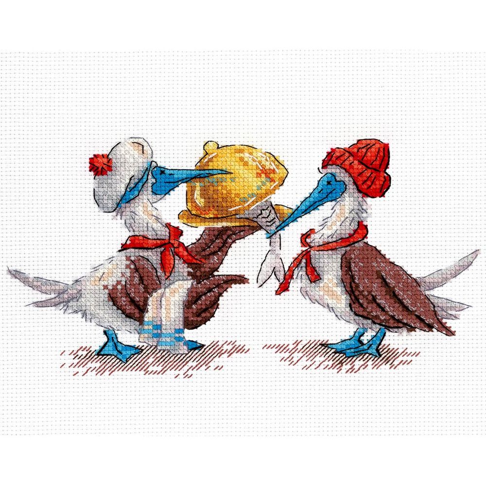 Набор для вышивания нитками МП Студия, Рыбный обед 9х17см