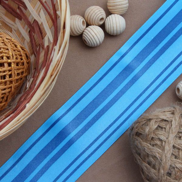 Лента атласная с рисунком 45.0 мм / 3 метра, Горизонталь (синий), Globus