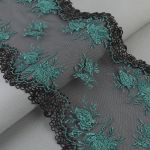 Кружево на сетке широкое 200 мм / 14±0.2 м, Турция, зеленый, Gamma GCKM-200-01