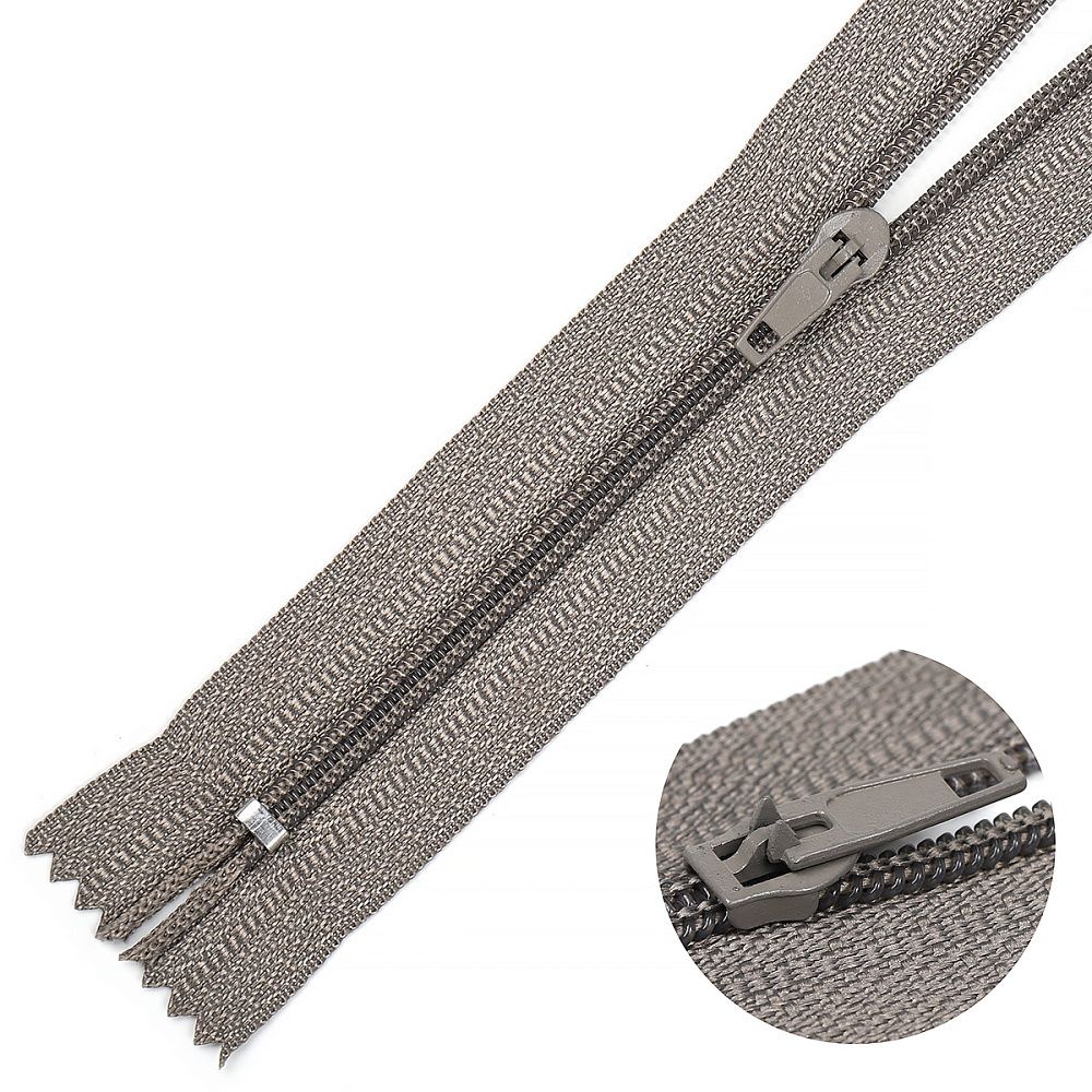 Молния спираль (витая) брючная Т4 (4 мм) 1 зам., н/раз., 20 см, п/автомат, цв.S323 беж-серый уп.100 шт