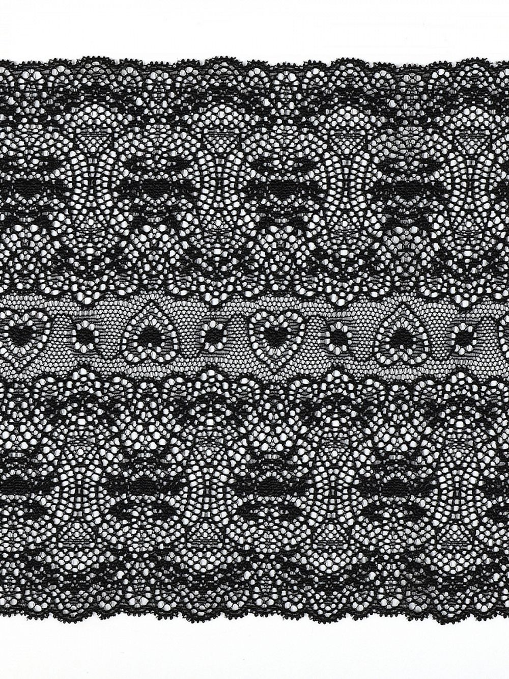 Кружево бельевое эластичное 185 мм / 2.7 м, 6185, цв.02 черный, Kruzhevo