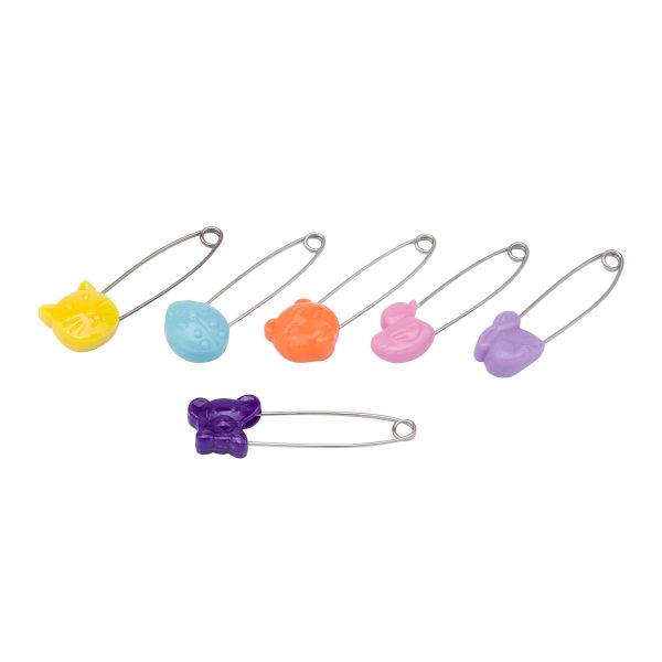 Булавки английские безопасные Зверята, 6 шт, цв.микс, MTW098
