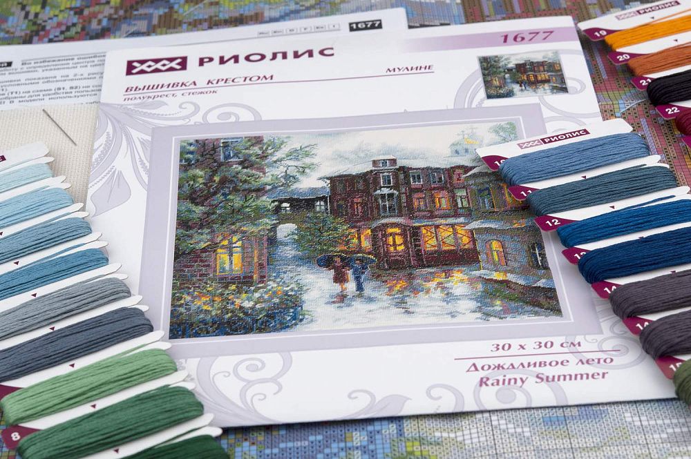 Набор для вышивания нитками Риолис, Дождливое лето 30х30 см
