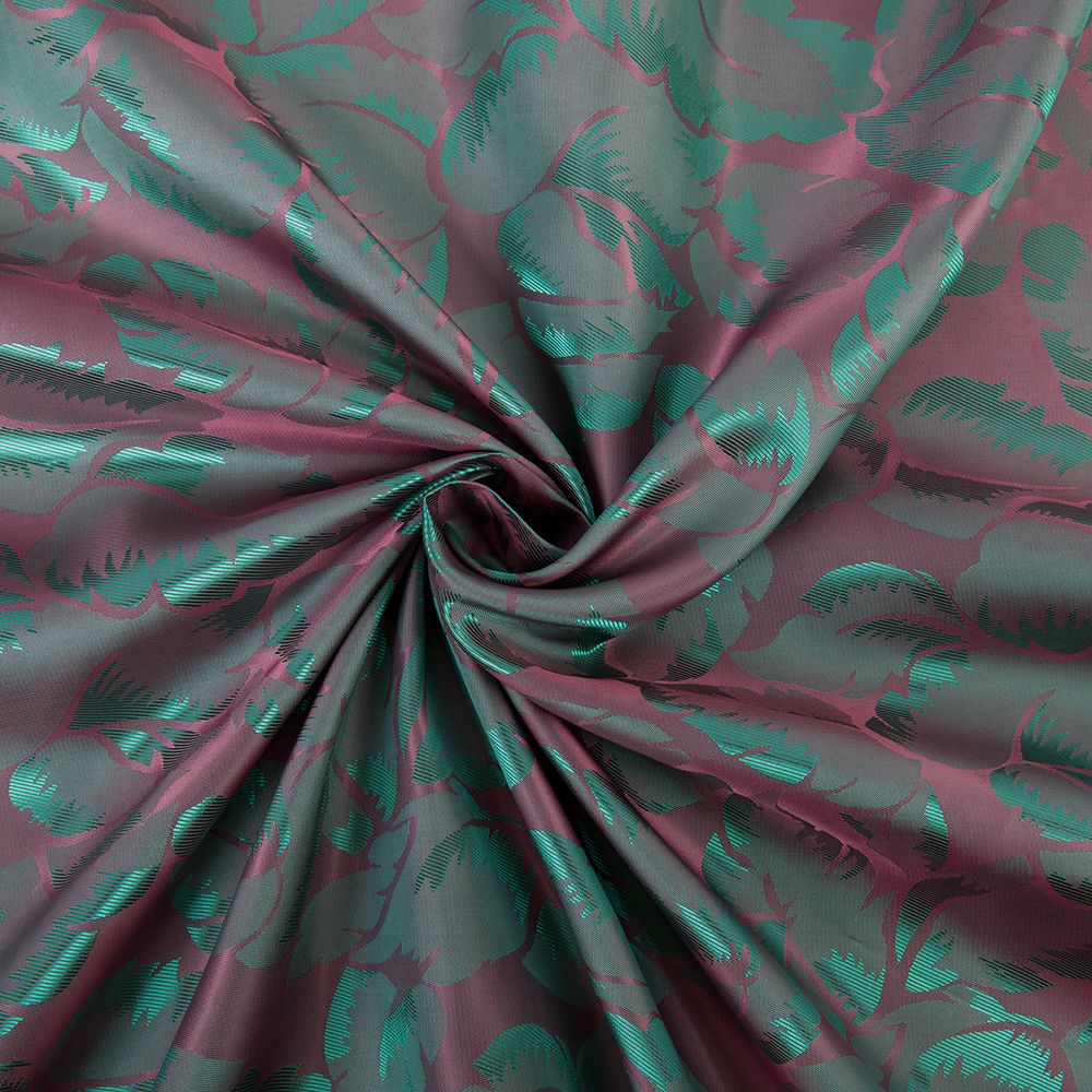 Ткань подкладочная (таффета) с рисунком 96 г/м², 100х145 см, 070 розово-зеленый (листья), Gamma JTR