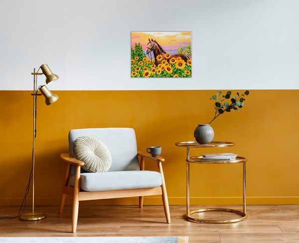 Алмазная (кристальная) мозаика Фрея ALPD-112, на подрамнике Лошадь в подсолнухах, 40х30 см