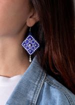 Набор для вышивания бисером Klart, серьги квадратные Синий орнамент, 4,5х4,5 см