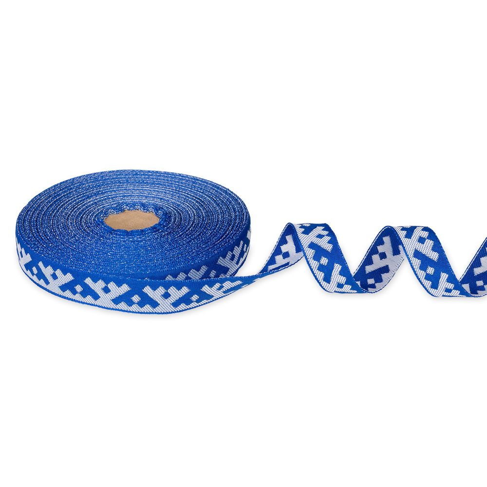 Лента (тесьма) жаккардовая 18.0 мм / 25±1 метров, Орнамент для северных народов, рис 6753 синий-белый, Gamma С3771