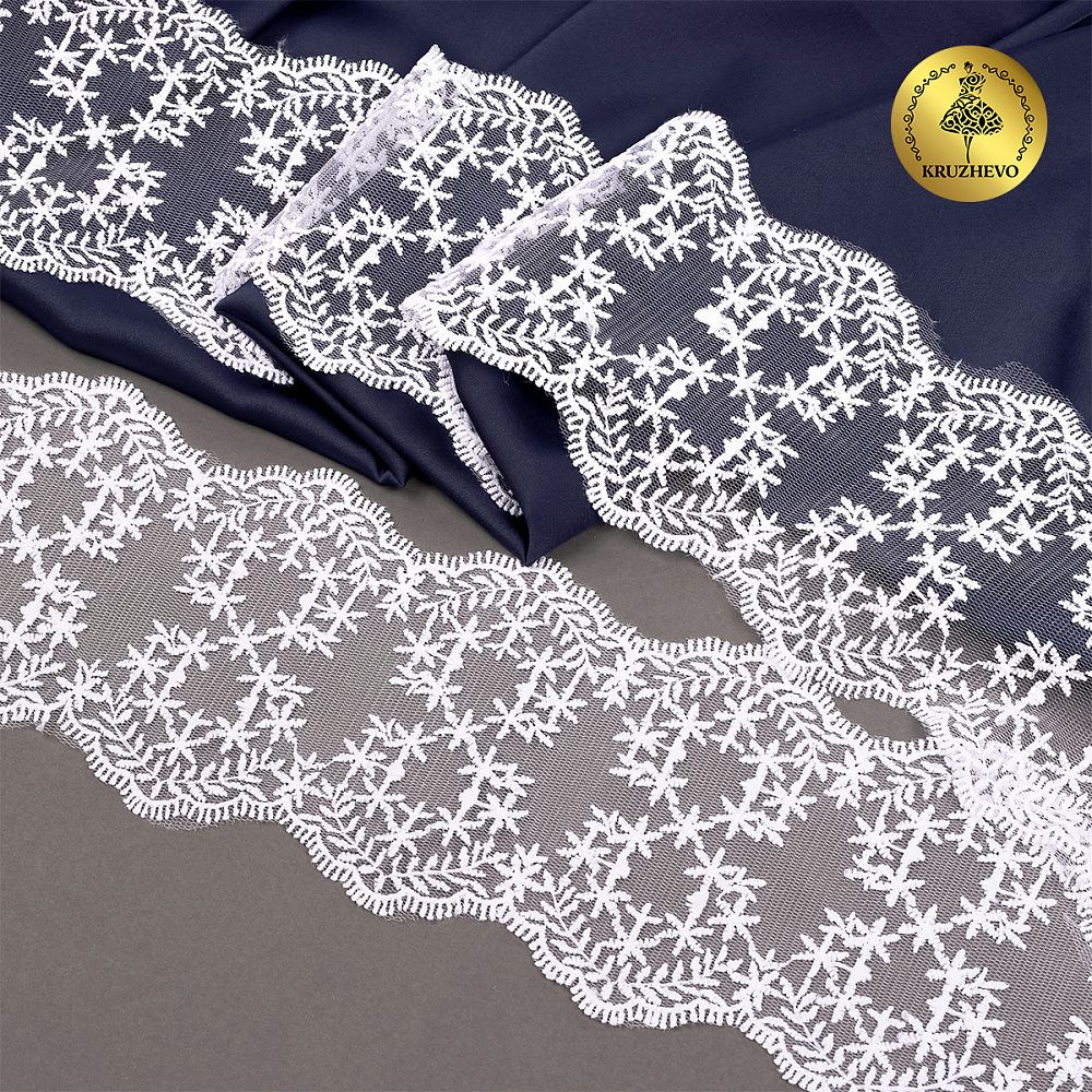 Кружево на сетке 90 мм, цв.01 белый, уп.13.7м