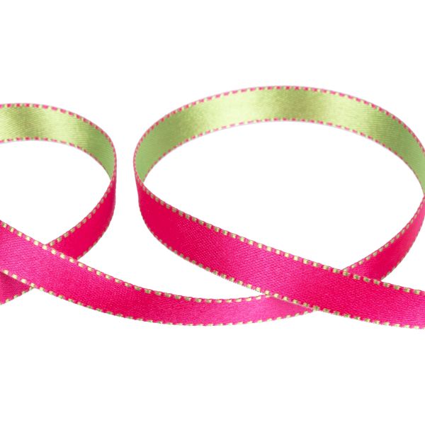 Лента атласная 2-сторонняя 10.0 мм / 22.8 метра, 008 салатовый/яр.розовый, Gamma ALD-10