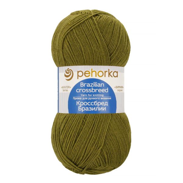 Пряжа Пехорская ПТ Кроссбред Бразилии 50% мериносовая шерсть, 50% акрил, 5 шт, х100 г 500 м ± 29 м, №478 защитный, Пехорка Кроссбред Бразилии