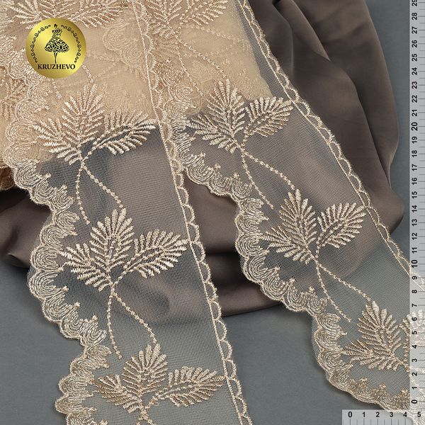 Кружево на сетке широкое 105 мм, 40483, цв.N6115 бежевый уп.13.7м, Kruzhevo