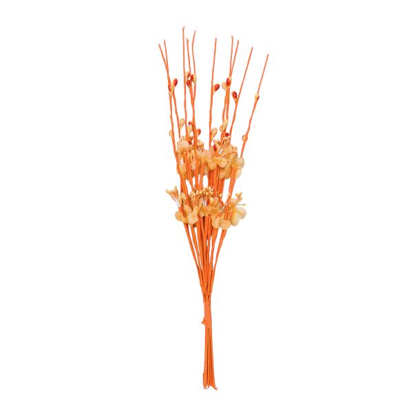Веточка декоративная букетик, цветочек-ткань, 22см, цв. оранжевый, С-1003